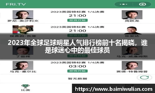 2023年全球足球明星人气排行榜前十名揭晓，谁是球迷心中的最佳球员